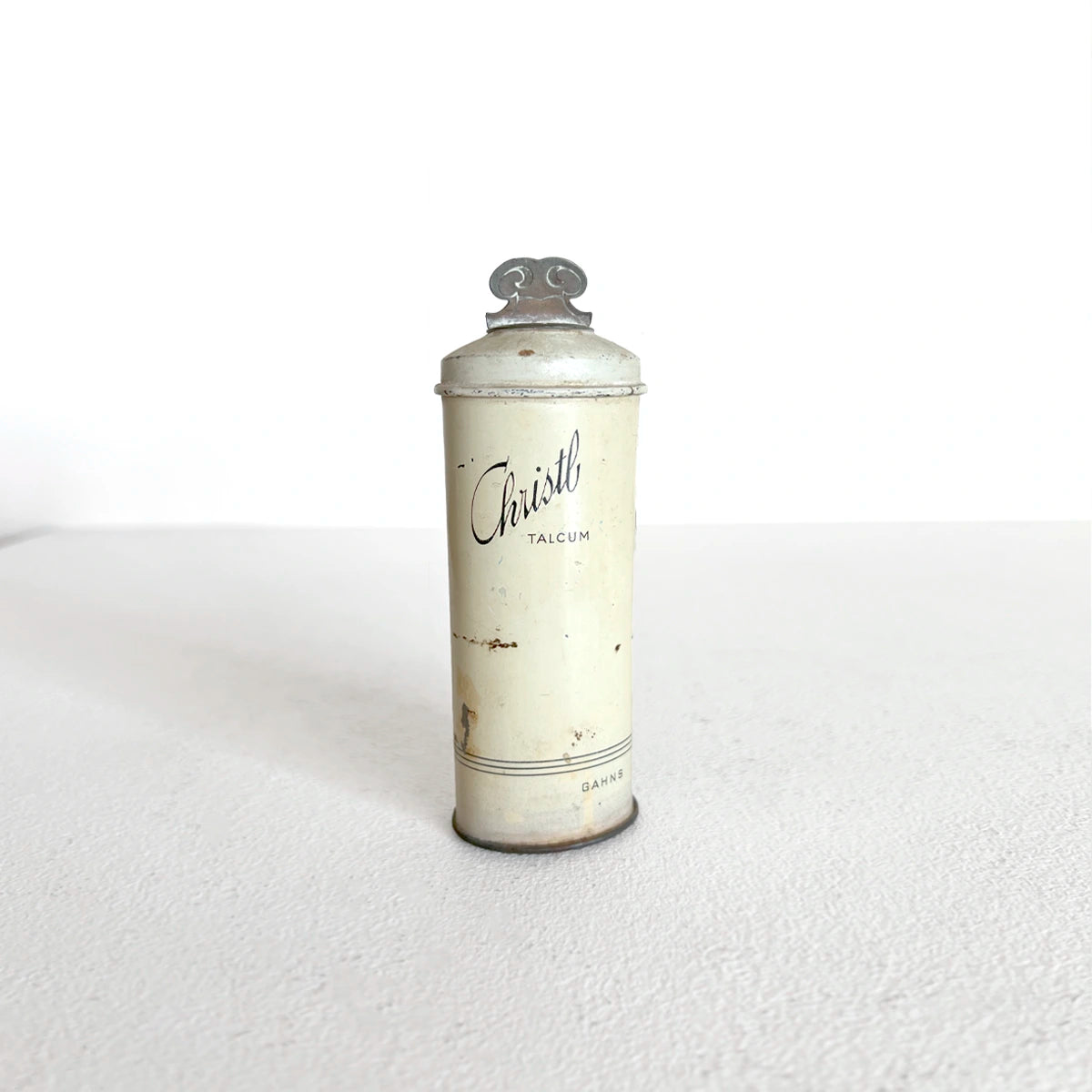 Número37 Envase metálico de Talco Christl, Gahns, ca. 1950 antigüedad decoración