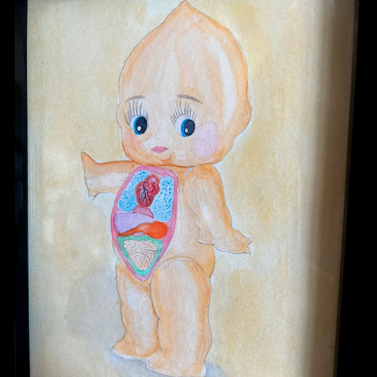 Número37 Acuarela Venus Anatómica "Kewpie" 01, enmarcada