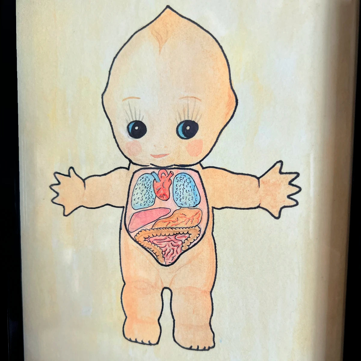 Número37 Acuarela Venus Anatómica "Kewpie" 02, enmarcada