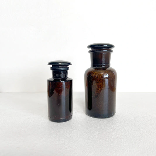 Número37 Par de antiguos frascos farmacéuticos de vidrio antigüedad decoración