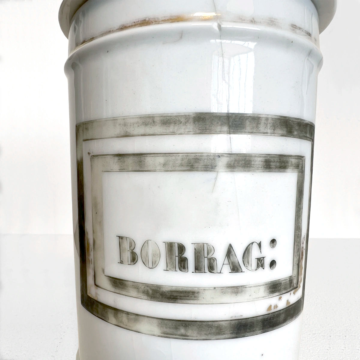 Número37 Frasco farmacéutico de porcelana "Borrag", ca. 1900 antigüedad decoración